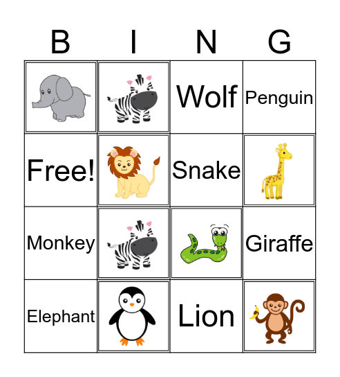 Animals Bingo Card