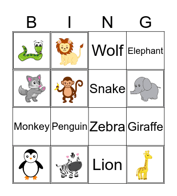 Animals Bingo Card