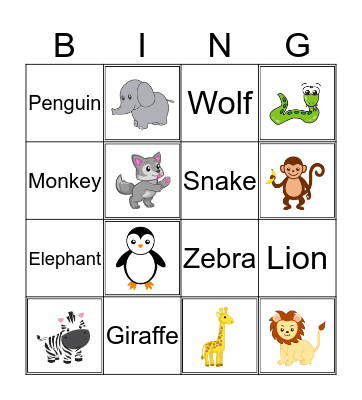 Animals Bingo Card