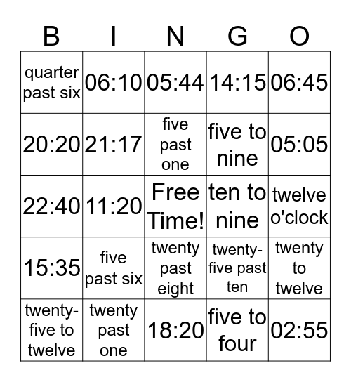 Time Bingo Card