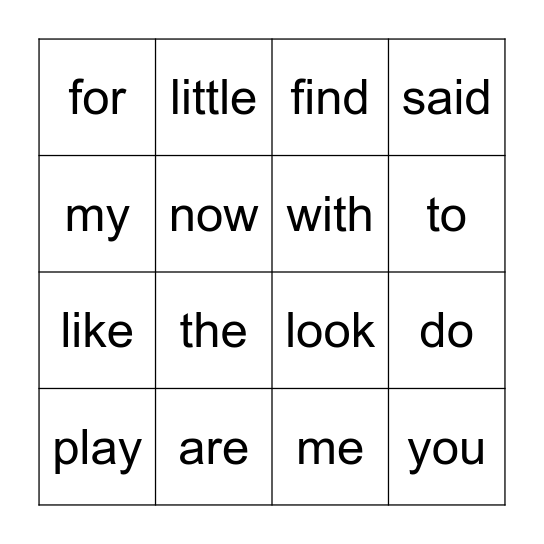 Sight Words 2018 Bingo Card