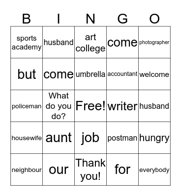 Lessons 9 & 10 Bingo Card