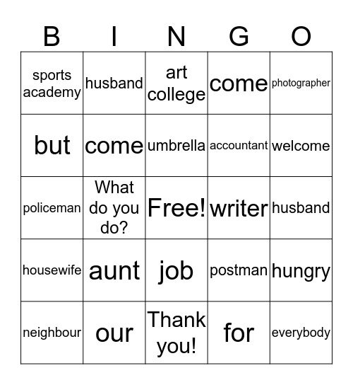 Lessons 9 & 10 Bingo Card