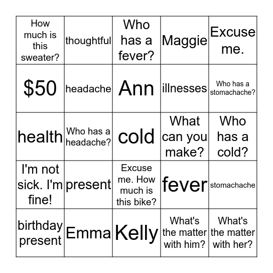 Unit 3: 3 & 4 Bingo Card