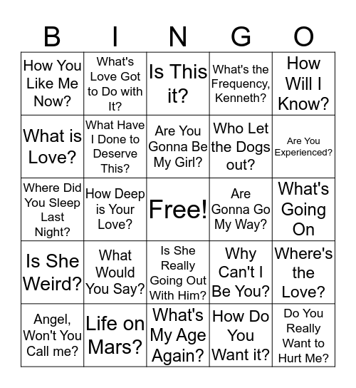 I've Got Some Questions Bingo Card
