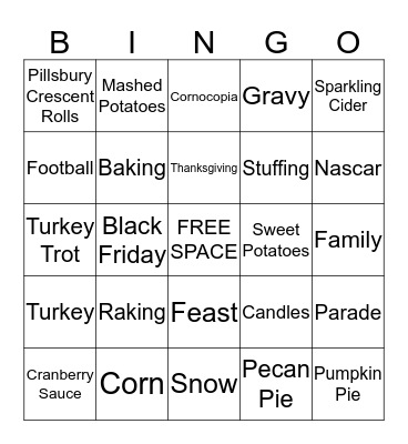 Thanksgiving Bingo Card