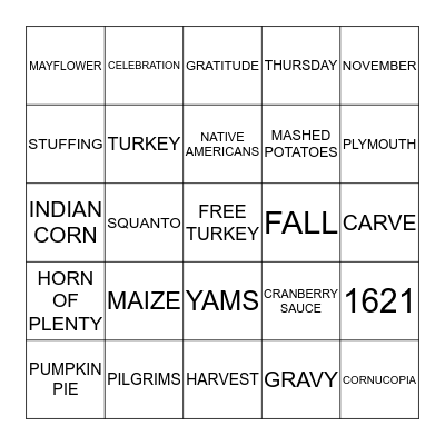 THANKSGIVING BINGO Card