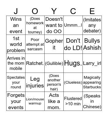 Team mom + Teen mom Bingo Card