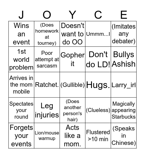 Team mom + Teen mom Bingo Card