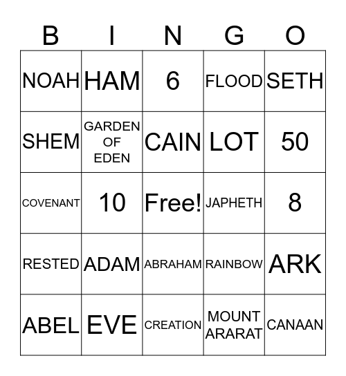 GENESIS Bingo Card