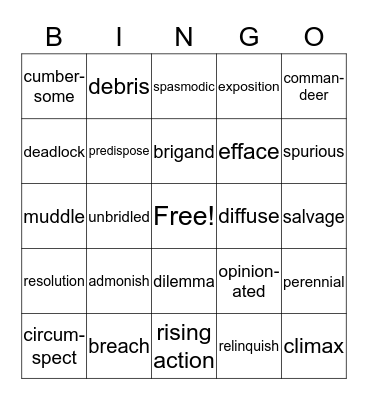Vocabulary Unit 1 Bingo Card