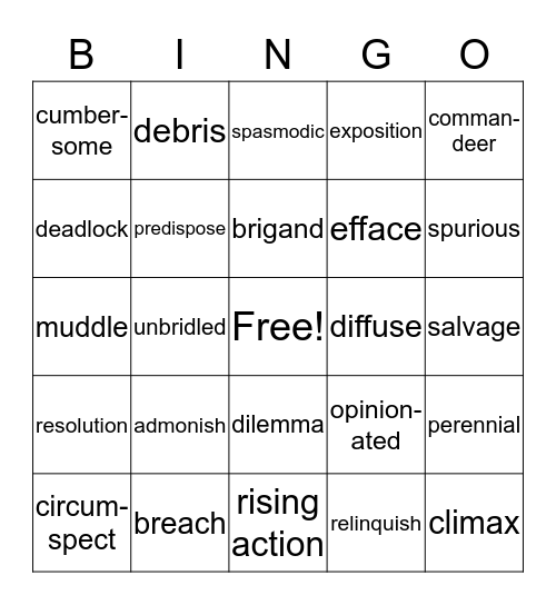 Vocabulary Unit 1 Bingo Card