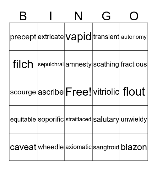 Unit 5 vocabulary  Bingo Card