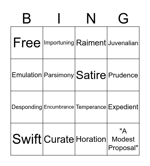 Vocabulary Words Bingo Card