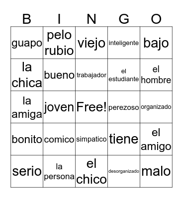Spanish Bingo Card