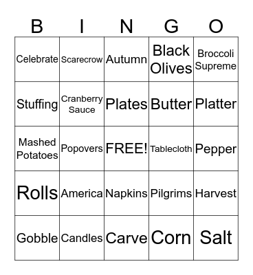 Thanksgiving Bingo Card