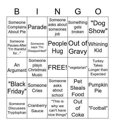 Thanksgiving Bingo Card