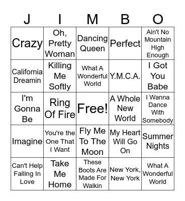 KARA PLAY SONGS Bingo Card