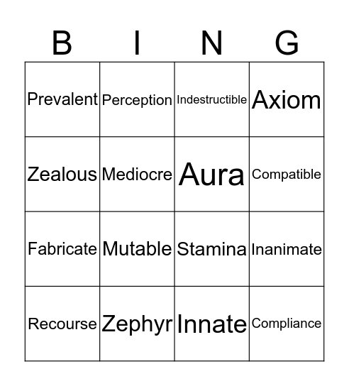 Week 9 Menu Item Bingo Card