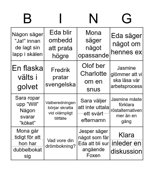 Valberedningens Mötesbingo! Bingo Card