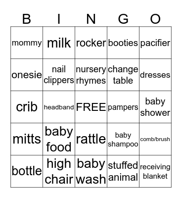 Baby Shower Bingo Card