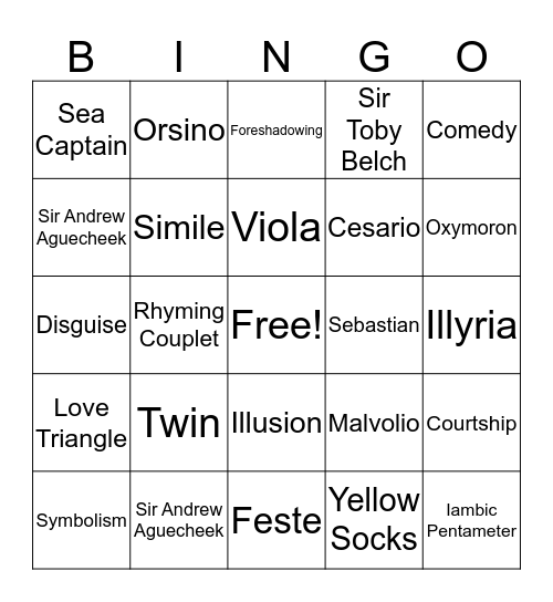Twelfth Night BINGO Card