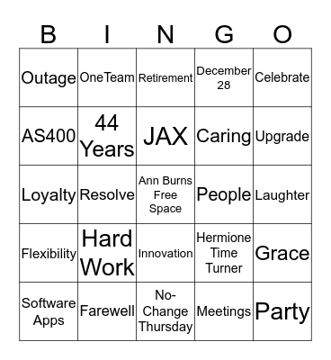 BINGO for ANN BURNS Bingo Card