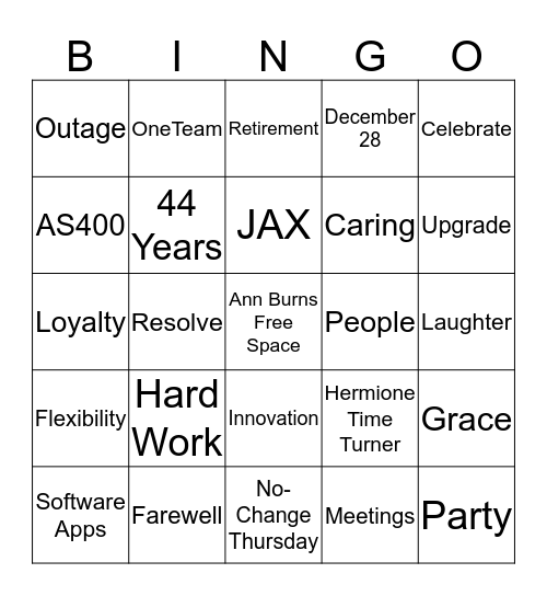 BINGO for ANN BURNS Bingo Card