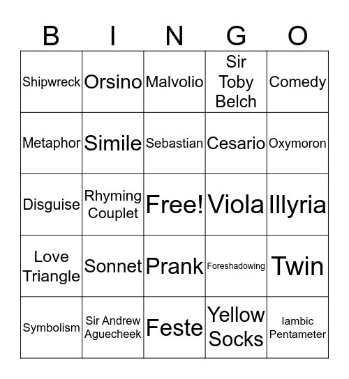 Twelfth Night BINGO Card