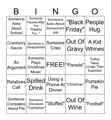 Thanksgiving BINGO Card