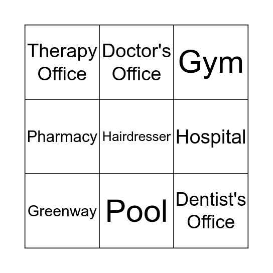 Locations - Health Bingo Card