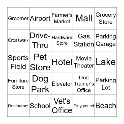 Locations Bingo Card