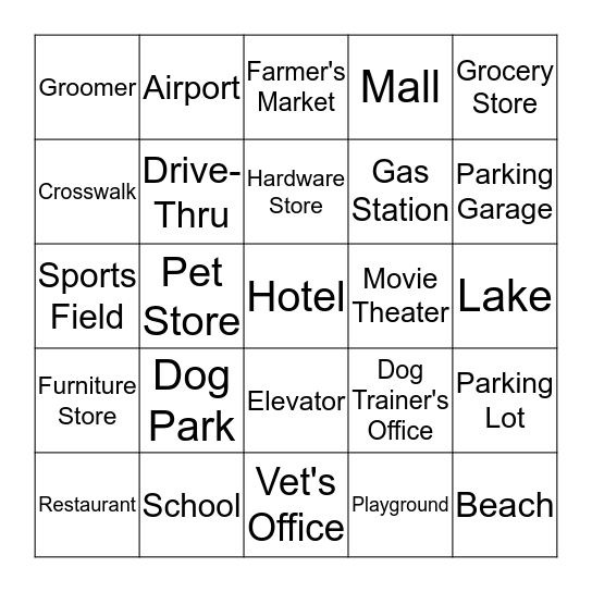 Locations Bingo Card