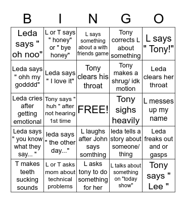 Leda and Tony bingo Card