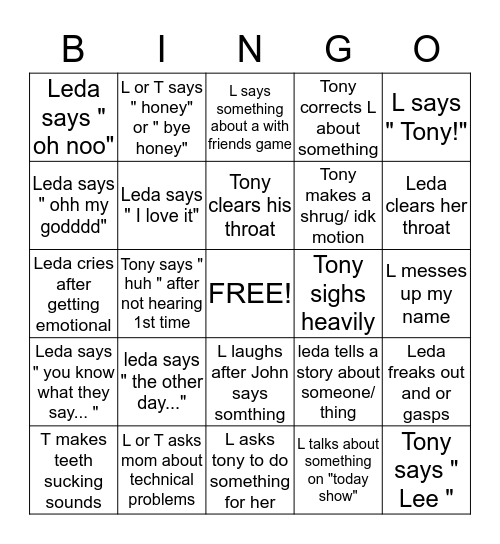 Leda and Tony bingo Card