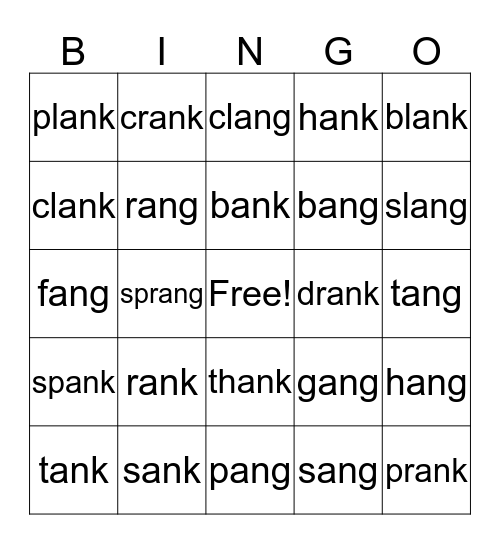 ang       ank Bingo Card