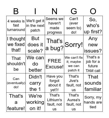 JIVE/TAM CALL BINGO Card
