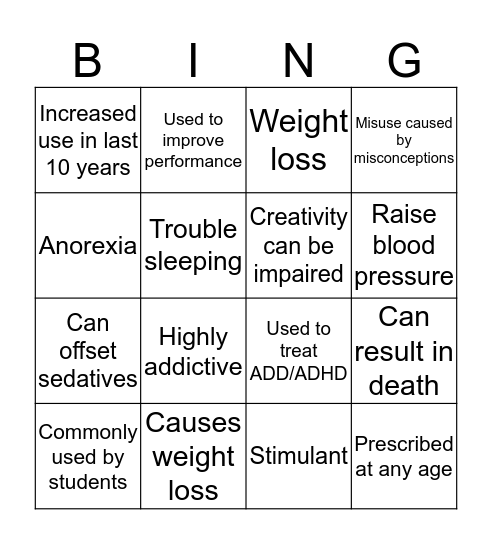 Adderall/Ritalin Bingo! Bingo Card