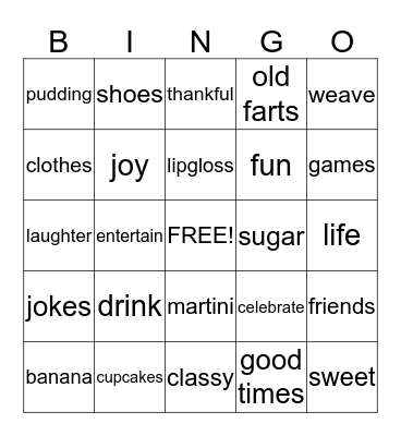 ladies night Bingo Card