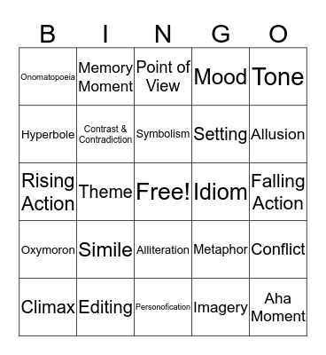 Figurative Language and Literary Elements Bingo Card