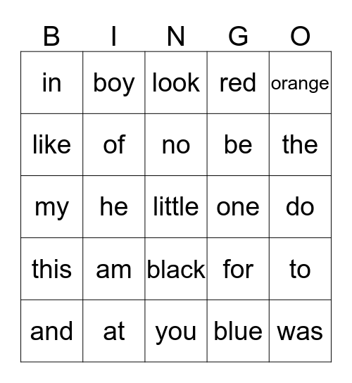 Word List K Bingo Card