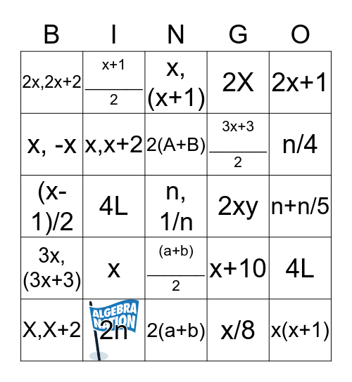 Bingo Algebraico Bingo Card