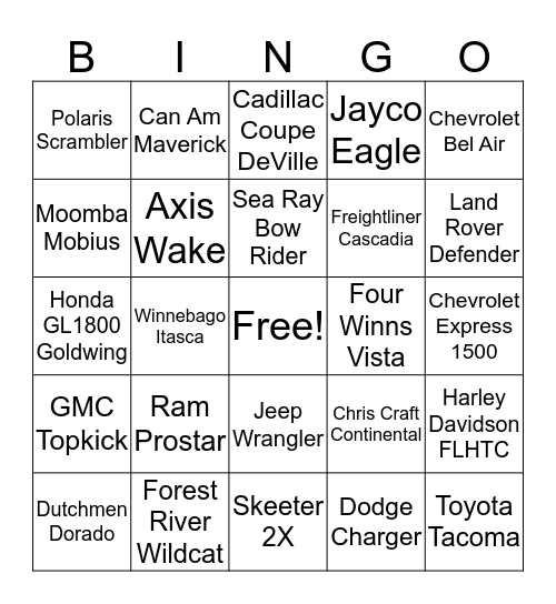 Make Model Go! Bingo Card