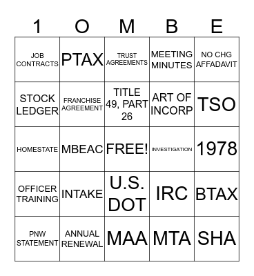 #1OMBE HOLIDAY BINGO Card