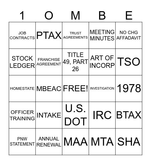 #1OMBE HOLIDAY BINGO Card