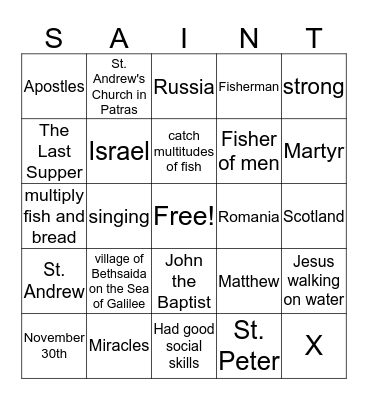 Saint Andrew Bingo Card