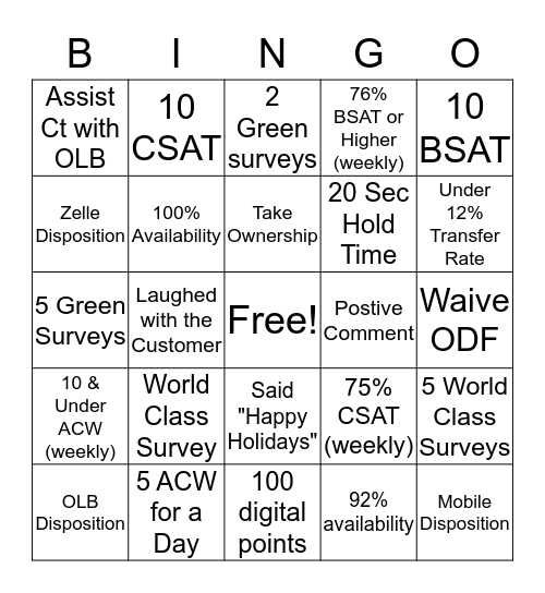 Team Young Weekly Bingo Card