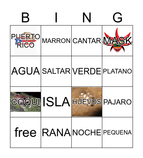 frog COQUI Puerto Rico Bingo Card