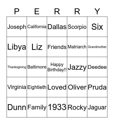 Beatrice Bingo Card