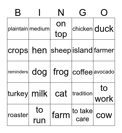 Spanish Vocab Bingo Card